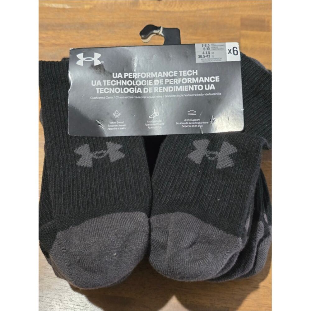 Under Armour  Performance Tech Quarter/Crew Socks 6-Pack Gray Heather NWT
